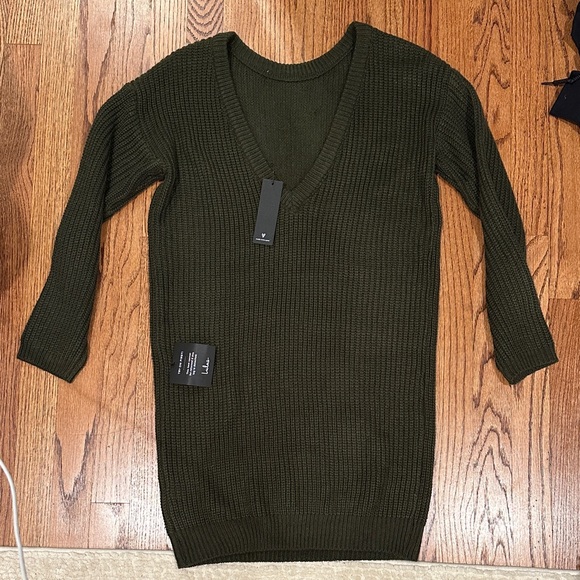 Lulus Dark Green V-Back Knit Sweater Dress - Picture 2 of 2